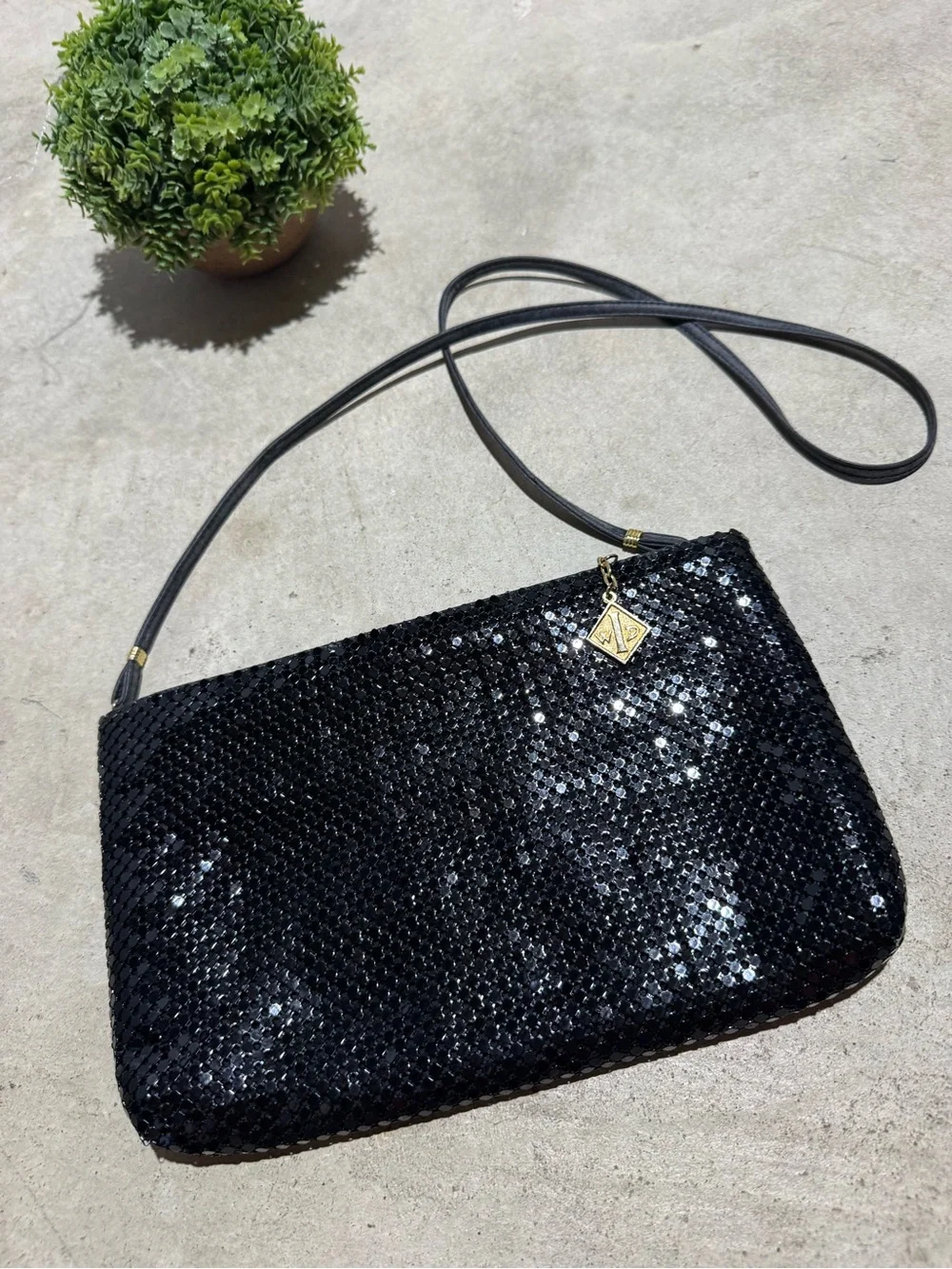 Whiting & Davis Metal Mesh Evening Bag Black Vintage Chain Mail Great Gatsby